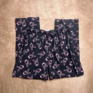 Playboy Pink Neon Bunny Logo Pajama Pants Black Elastic Waist Womens M Sleepwear